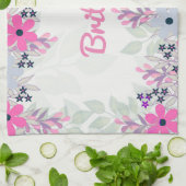 紫かわいらしと青のフローラ キッチンタオル (折り畳み)