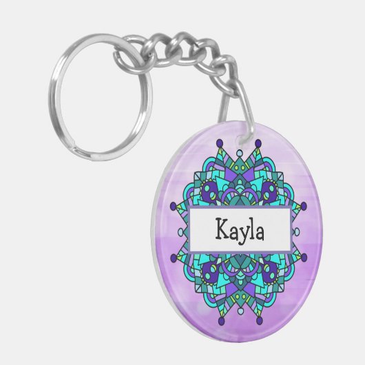 紫かわいらしと青のマンダラキーチェーン キーホルダー (正面左)