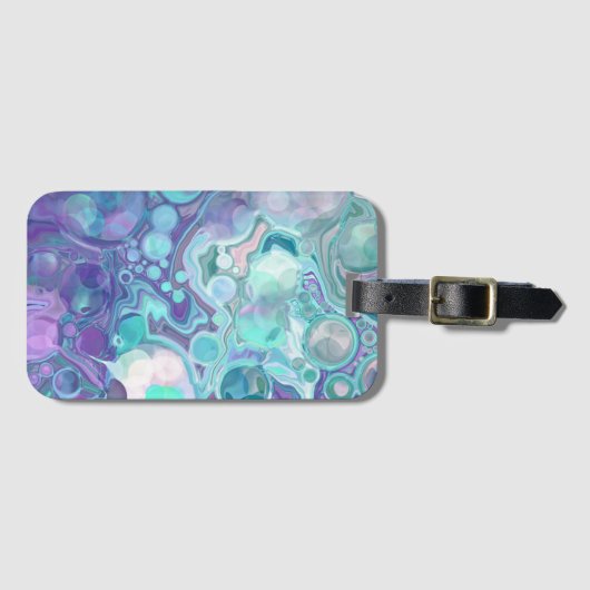 紫かわいらしと青の抽象芸術大理石フェイク石 ラゲッジタグ (正面横)