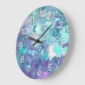 紫かわいらしと青の抽象芸術大理石フェイク石 ラージ壁時計 (傾斜)