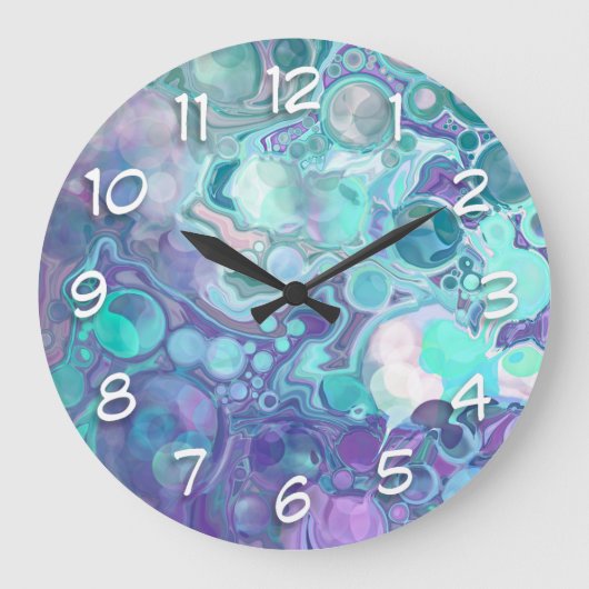 紫かわいらしと青の抽象芸術大理石フェイク石 ラージ壁時計 (正面)