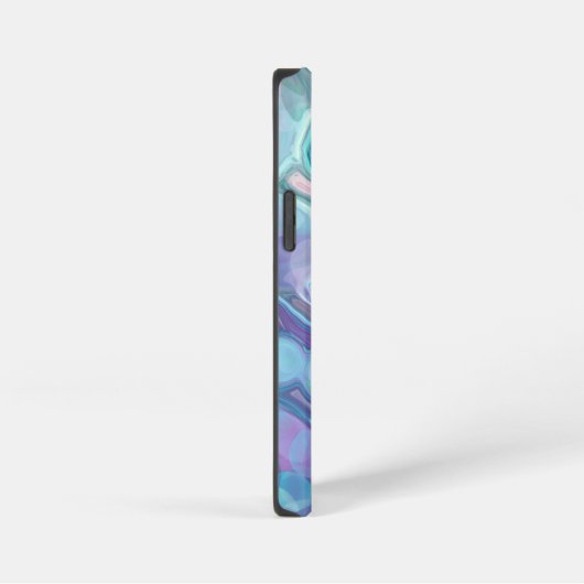 紫かわいらしと青の抽象芸術大理石フェイク石 iPhoneケース (右側面)