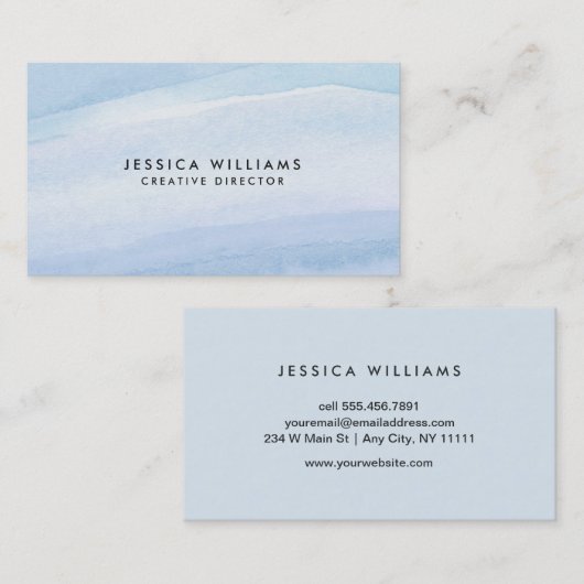 紫かわいらしと青の水彩名刺 名刺 (正面/裏面)