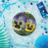 紫かわいらしと黄色のパンジーカスタムの結婚もの ペーパープレート (パーティー)