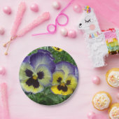 紫かわいらしと黄色のパンジーカスタムの結婚もの ペーパープレート (パーティー)