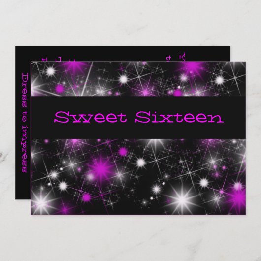 紫かわいらしと黒のSweet sixteen招待状 招待状 (正面/裏面)