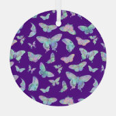 紫かわいらしのクリスマスに虹色の蝶 ガラスオーナメント (裏面)