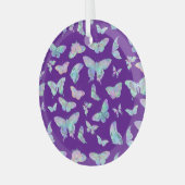 紫かわいらしのクリスマスに虹色の蝶 ガラスオーナメント (正面左)