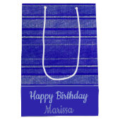 紫かわいらしの動揺してストライプ模様 ミディアムペーパーバッグ (裏面)