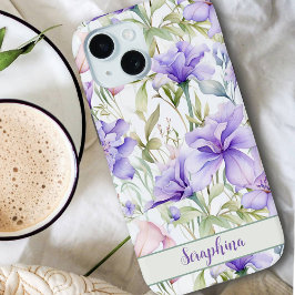 紫かわいらしの名前をカスタムするの水彩虹彩 iPhone 15ケース