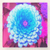 紫かわいらしの夏の庭の青い《植物》百日草 ガラスコースター (正面)