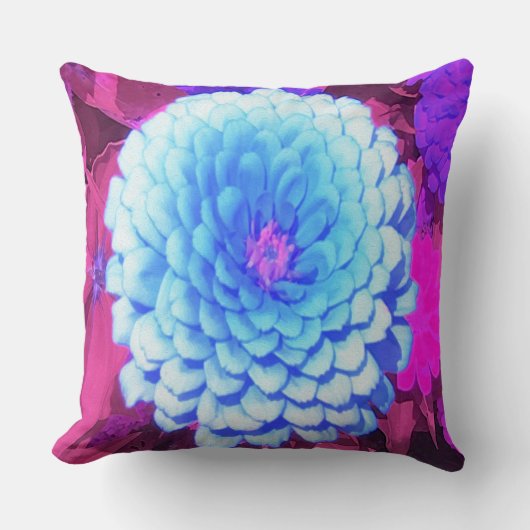 紫かわいらしの夏の庭の青い《植物》百日草 クッション (正面)