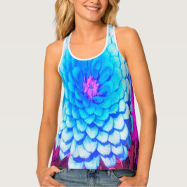 紫かわいらしの夏の庭の青い《植物》百日草 タンクトップ