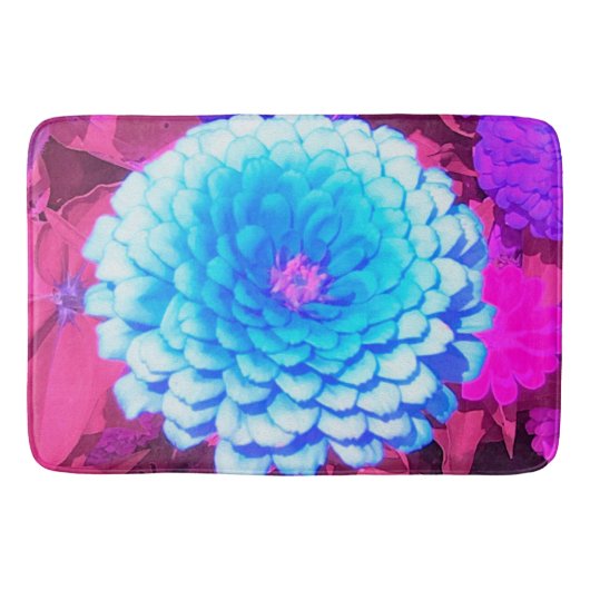 紫かわいらしの夏の庭の青い《植物》百日草 バスマット (正面)