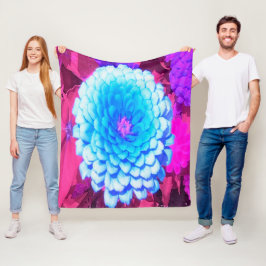 紫かわいらしの夏の庭の青い《植物》百日草 フリースブランケット