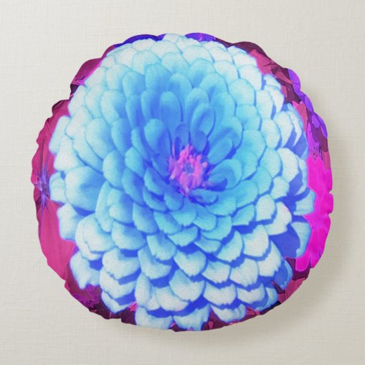 紫かわいらしの夏の庭の青い《植物》百日草 ラウンドクッション (正面)