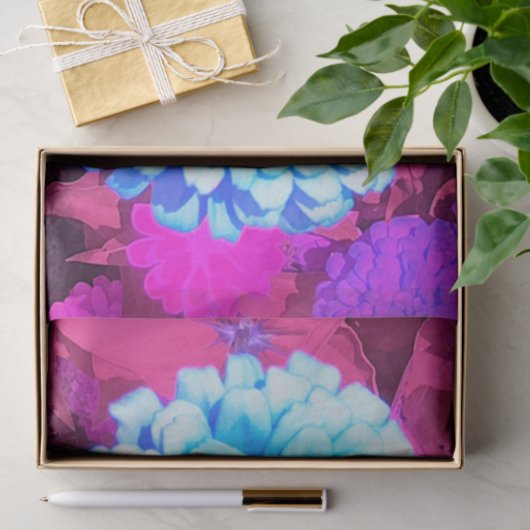 紫かわいらしの夏の庭の青い《植物》百日草 薄葉紙 (ギフト)