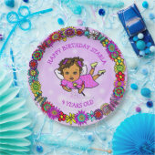 紫かわいらしの妖精と花の縁ど誕生日 ペーパープレート (パーティー)