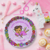 紫かわいらしの妖精と花の縁ど誕生日 ペーパープレート (パーティー)