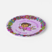 紫かわいらしの妖精と花の縁ど誕生日 ペーパープレート (アングル)