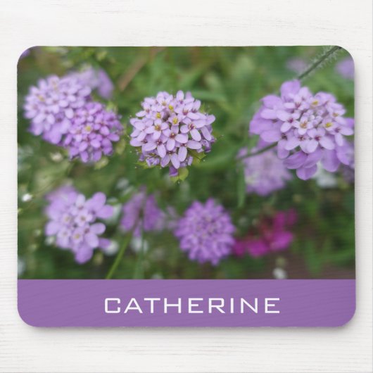 紫かわいらしの庭の花あなたの名前を追加 マウスパッド (正面)