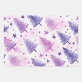 紫かわいらしの水彩木模様 ラッピングペーパーシート (正面3)