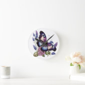 紫かわいらしの水彩蝶と花 ラウンド壁時計 (ホーム)