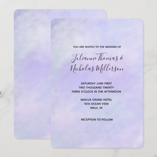 紫かわいらしの水色 招待状 (正面/裏面)