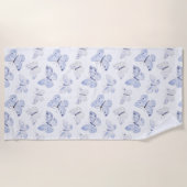 紫かわいらしの白い蝶 ビーチタオル (正面)