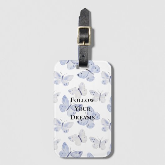 紫かわいらしの白い蝶 ラゲッジタグ (正面縦)