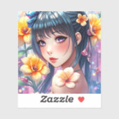 紫かわいらしの目を持つアニメの少女 シール (シート)