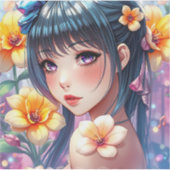 紫かわいらしの目を持つアニメの少女 シール (正面)