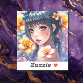 紫かわいらしの目を持つアニメの少女 シール