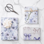 紫かわいらしの花と弓 ラッピングペーパーシート<br><div class="desc">紫かわいらしの花と弓のブライダルシャワーの結婚誕生日</div>