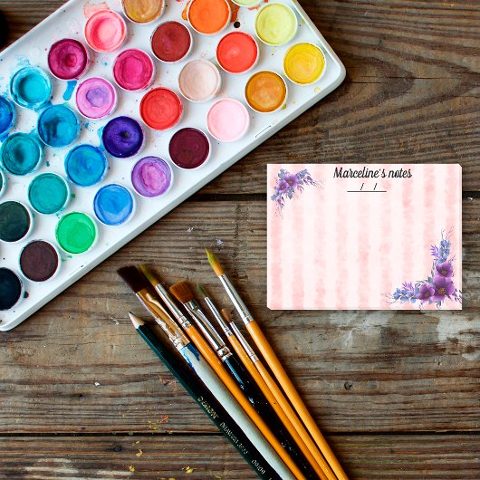 紫かわいらしの花と柔らストライプかなピンク4" x 3" ポストイット