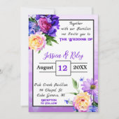 紫かわいらしの花のフローラ結婚のエレガント 招待状 (正面)