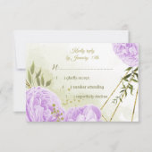 紫かわいらしの花の緑葉の植物 出欠カード (正面)