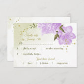 紫かわいらしの花の緑葉の植物 出欠カード (正面/裏面)