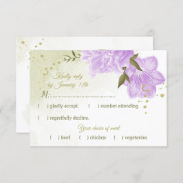 紫かわいらしの花の緑葉の植物 出欠カード