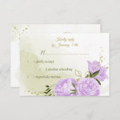 紫かわいらしの花の緑葉の植物 出欠カード (正面/裏面)