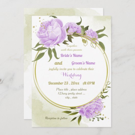 紫かわいらしの花は幾何結婚的に 招待状 (正面/裏面)