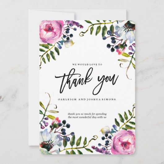 紫かわいらしの花結婚のサンキューカード サンキューカード (正面)