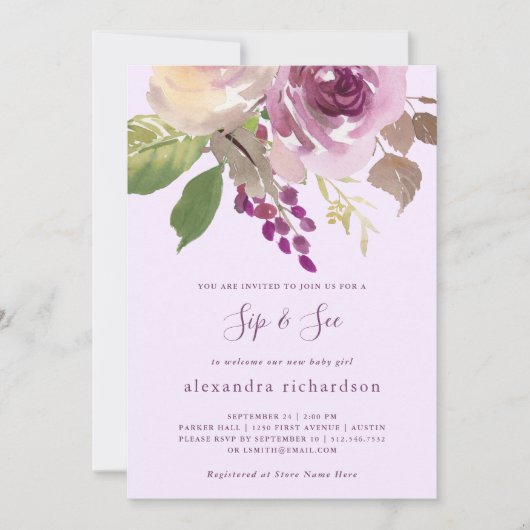 紫かわいらしの花 | ベビーSIPと参照 招待状 (正面)