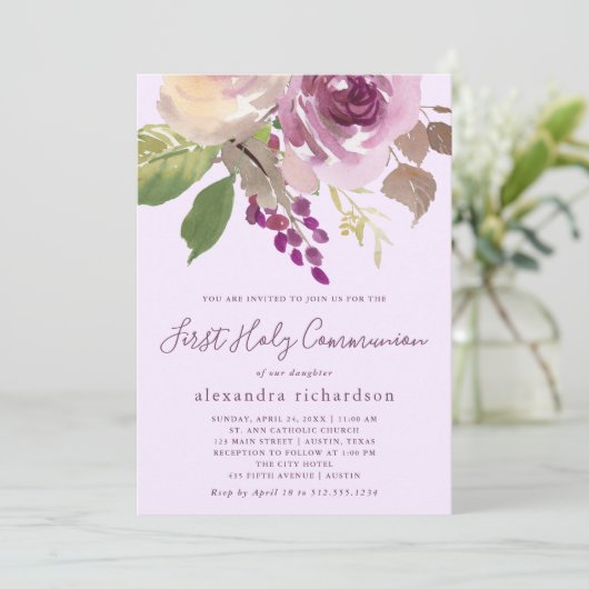紫かわいらしの花 | 第一聖餐式 招待状 (スタンド正面)