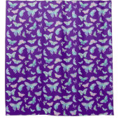 紫かわいらしの虹色の蝶 シャワーカーテン (正面)