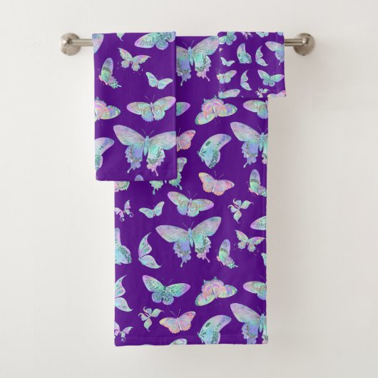 紫かわいらしの虹色の蝶 バスタオルセット (インサイチュ)