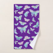 紫かわいらしの虹色の蝶 バスタオルセット (ハンドタオル)