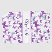 紫かわいらしの蝶と名前をカスタムする ゴルフタオル (横)