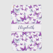紫かわいらしの蝶と名前をカスタムする ゴルフタオル (正面)
