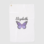 紫かわいらしの蝶と名前をカスタムする ゴルフタオル (正面)